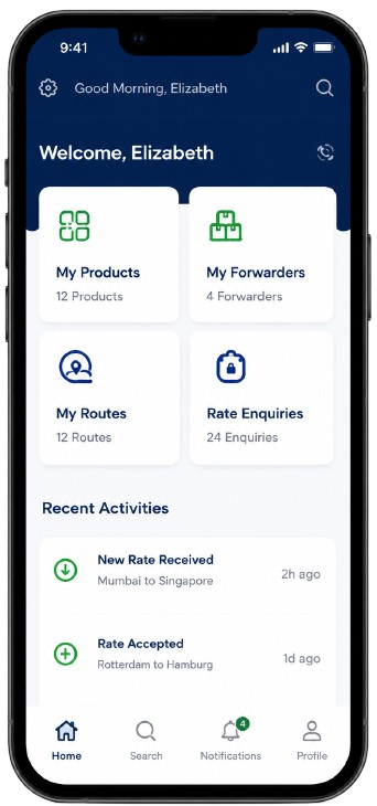 Forwarder Dashboard Mobile Screen